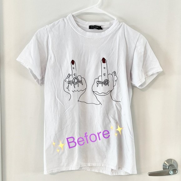 ✨Upcycled | NastyGal | Flip 'Em Off Relaxed Graphic T Shirt | Small | Blue/Grey - Picture 3 of 10